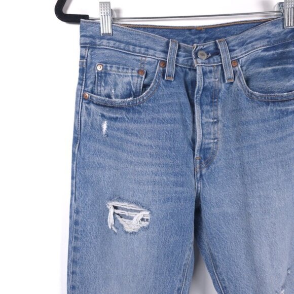 LEVIS PREMIUM 501 S Skinny Distressed Button Fly Jeans 100% Cotton W26 L32 - Picture 4 of 15